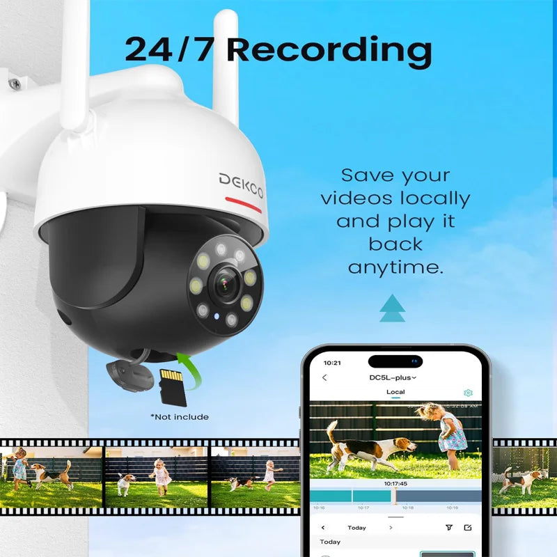 DEKCO PTZ 3MP WiFi Outdoor Security Camera With Motion