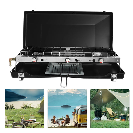 Portable 3 Burner Propane Camping Stove With Piezo Ignition