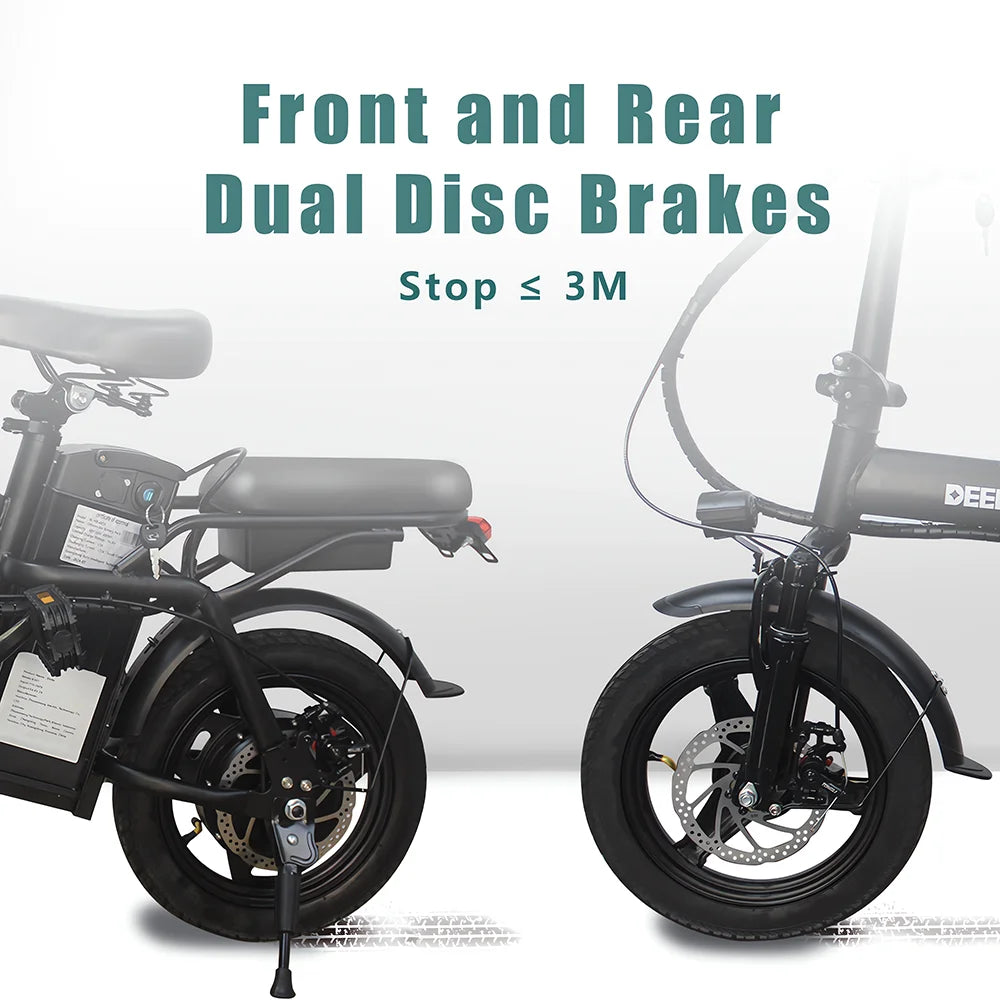 DEEPOWER Foldable Folding Electric Bike For Adults Commuter