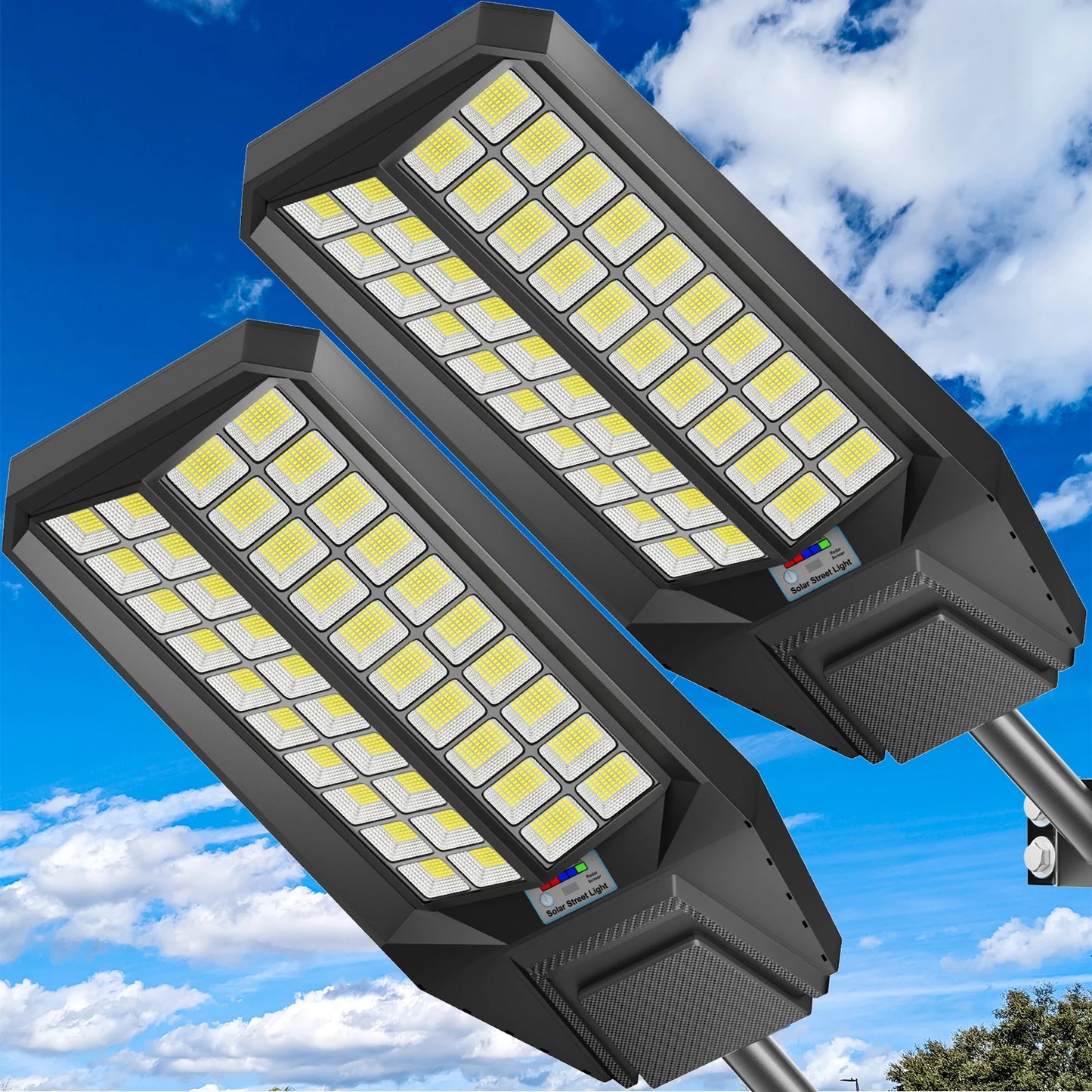 2 Pack 8000W Outdoor Solar Street Lights With Motion Sensor