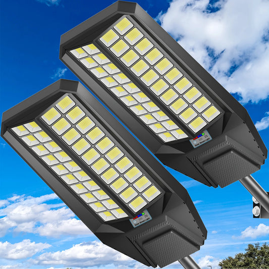 2 Pack 8000W Outdoor Solar Street Lights With Motion Sensor