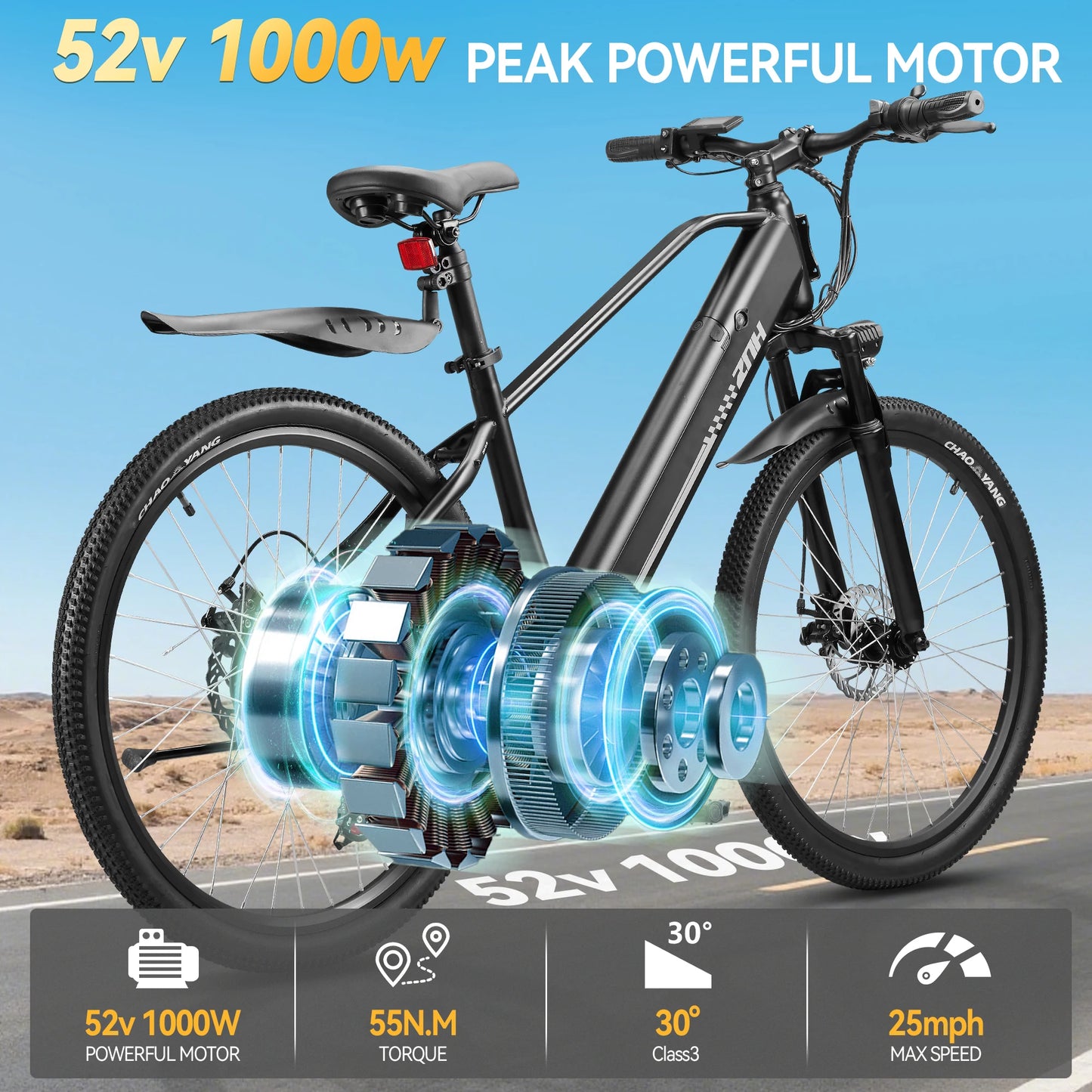 ZNH Electric Mountain Bike 1000W Peak 48V Battery 20 MPH