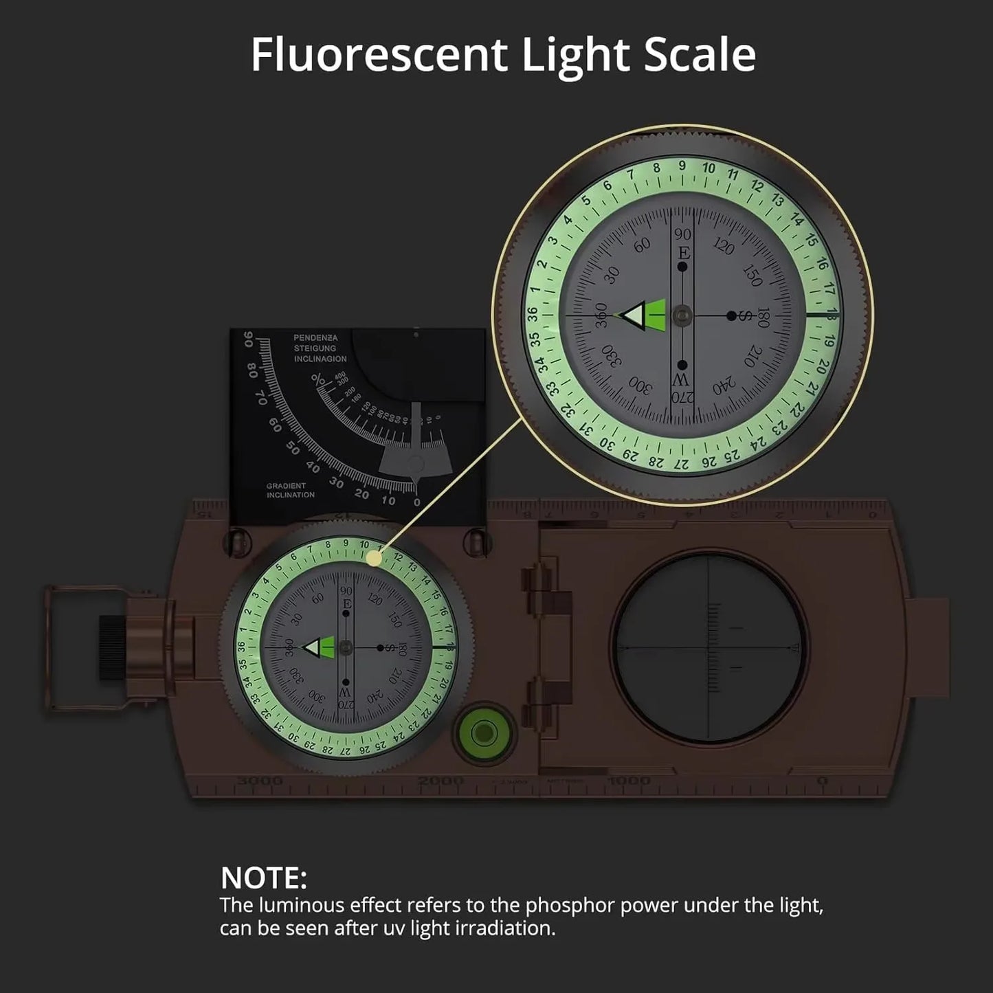 Carrying Lensatic Compass Waterproof Clinometer With Pouch