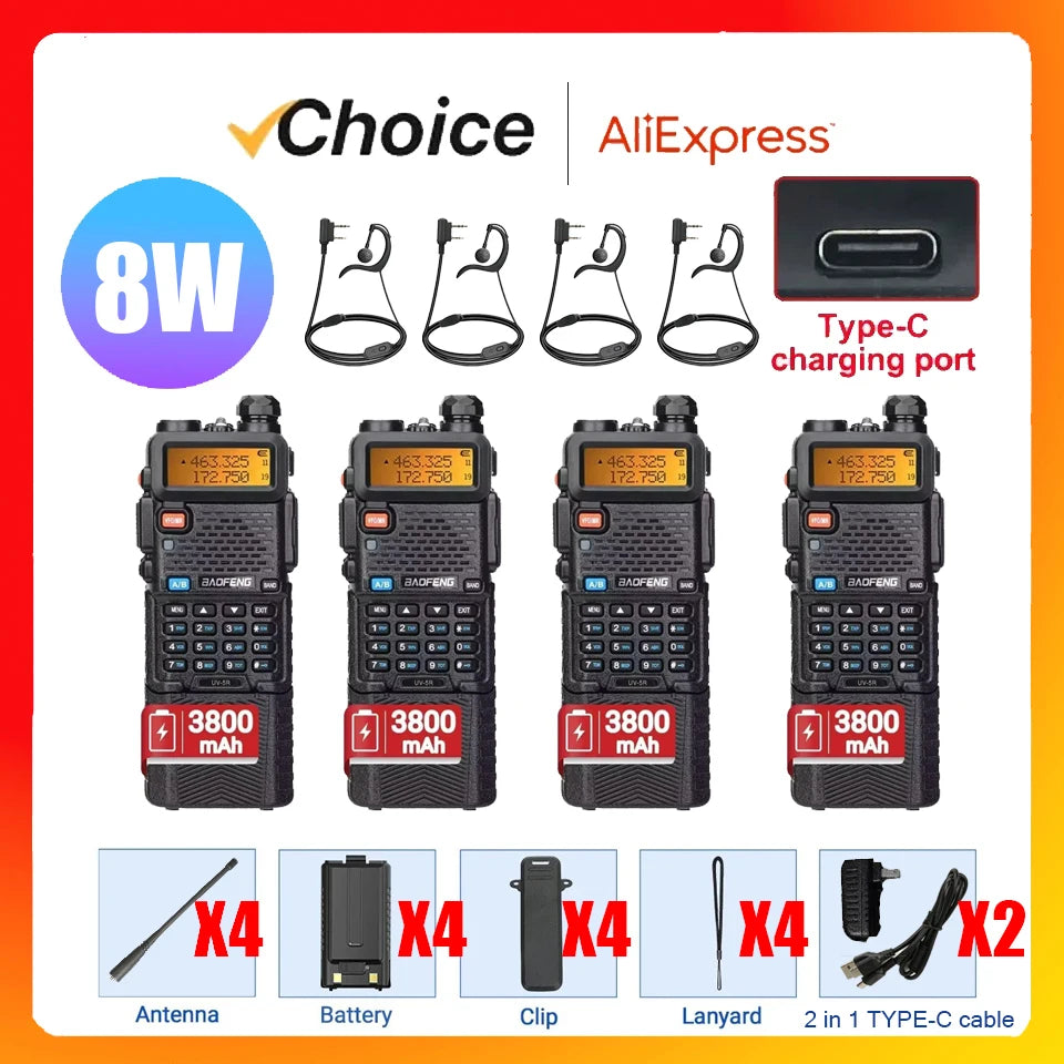 Baofeng UV 5R Ham Radio 8W Dual Band Walkie Talkie Pro