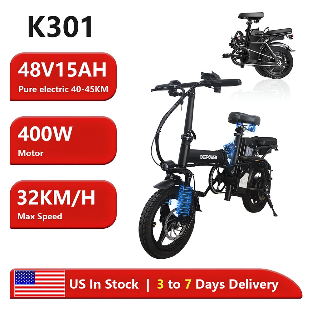 DEEPOWER Folding Electric Bike For Adults 48V 15Ah 400W