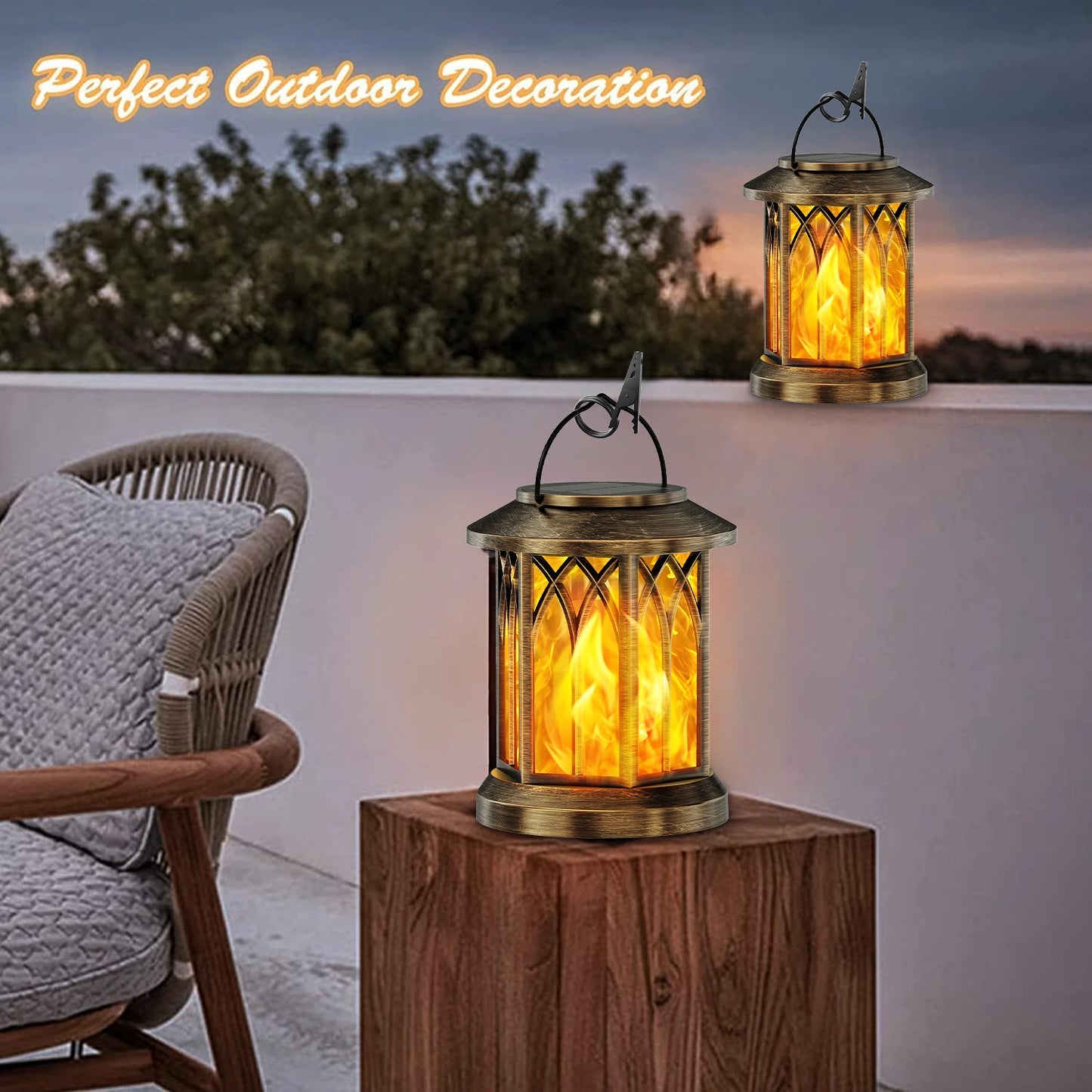 KPSTEK Flickering Flame Solar Lanterns Hanging Lights