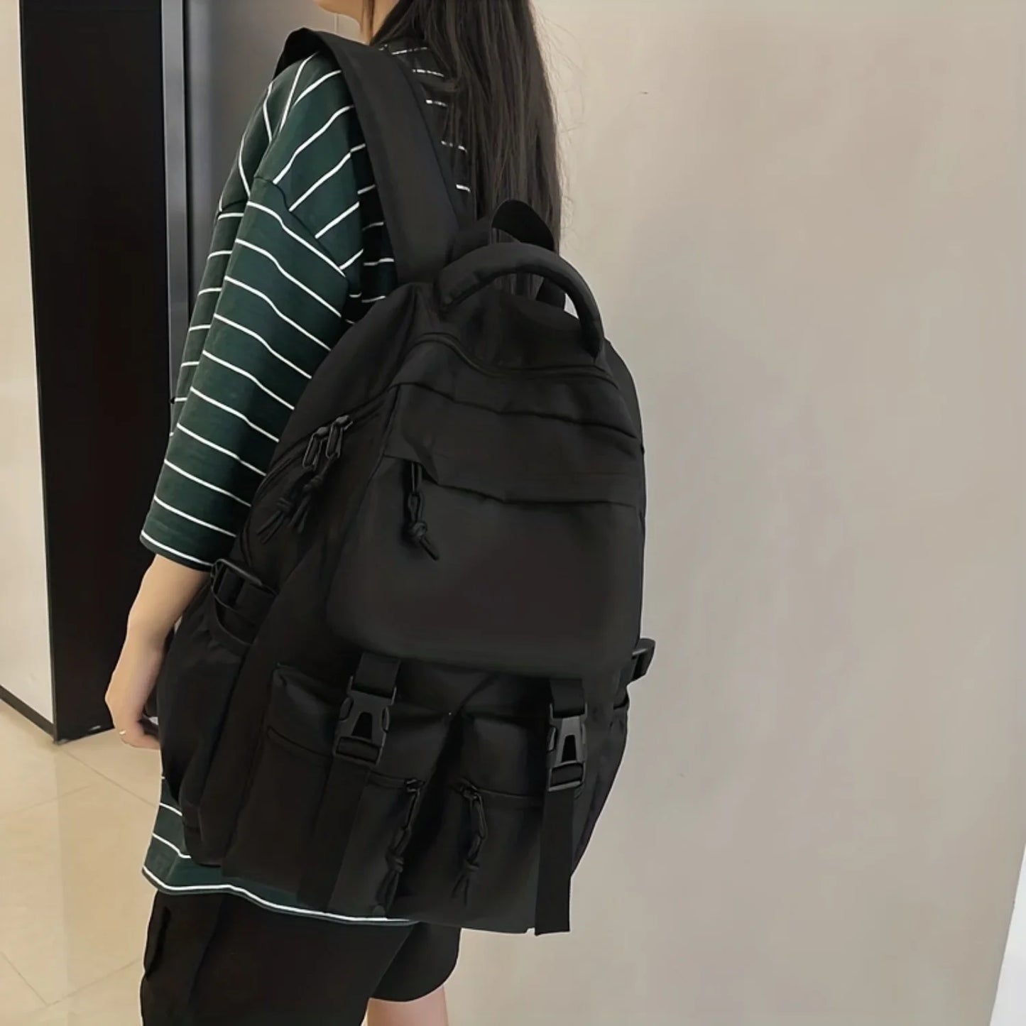 Henan Denim Flap Backpack With Front Pocket For Travel