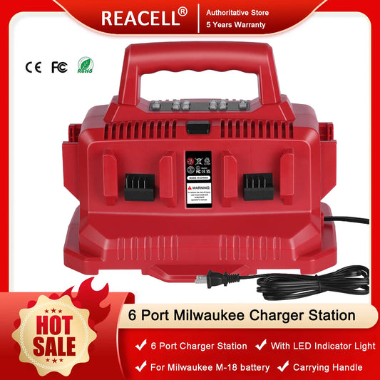 REACELL Milwaukee M18 6 Port Charger With LED Indicator