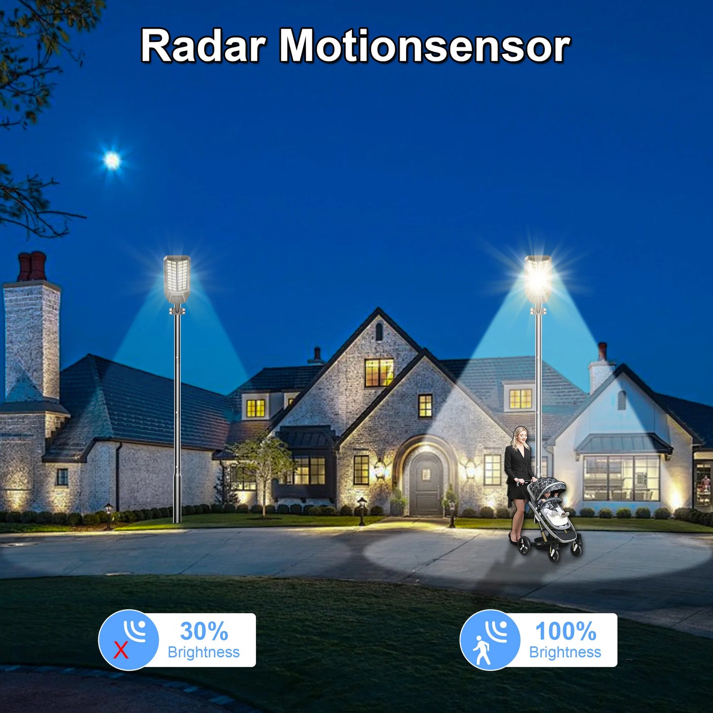 2 Pack 8000W Outdoor Solar Street Lights With Motion Sensor