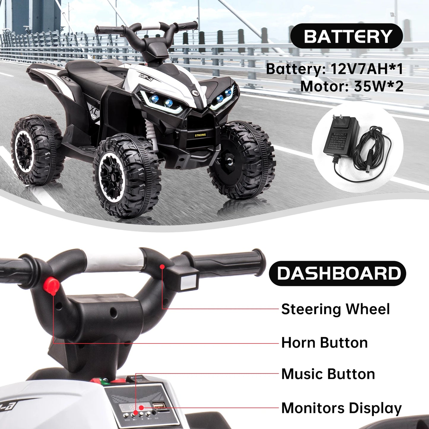 HiMISSE 12V Kids Ride On ATV Dual Motor Electric Quad