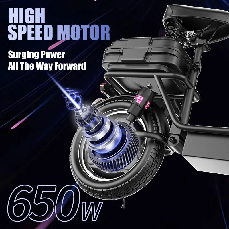 Foldable 500W Peak 650W Electric Scooter With Trunk 48V