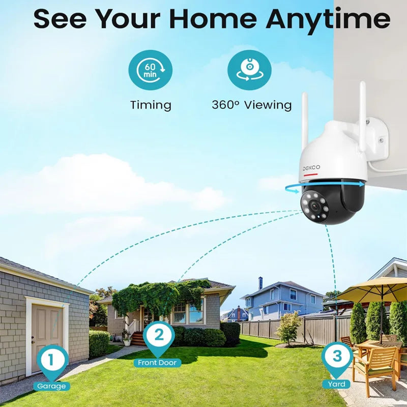 DEKCO PTZ 3MP WiFi Outdoor Security Camera With Motion