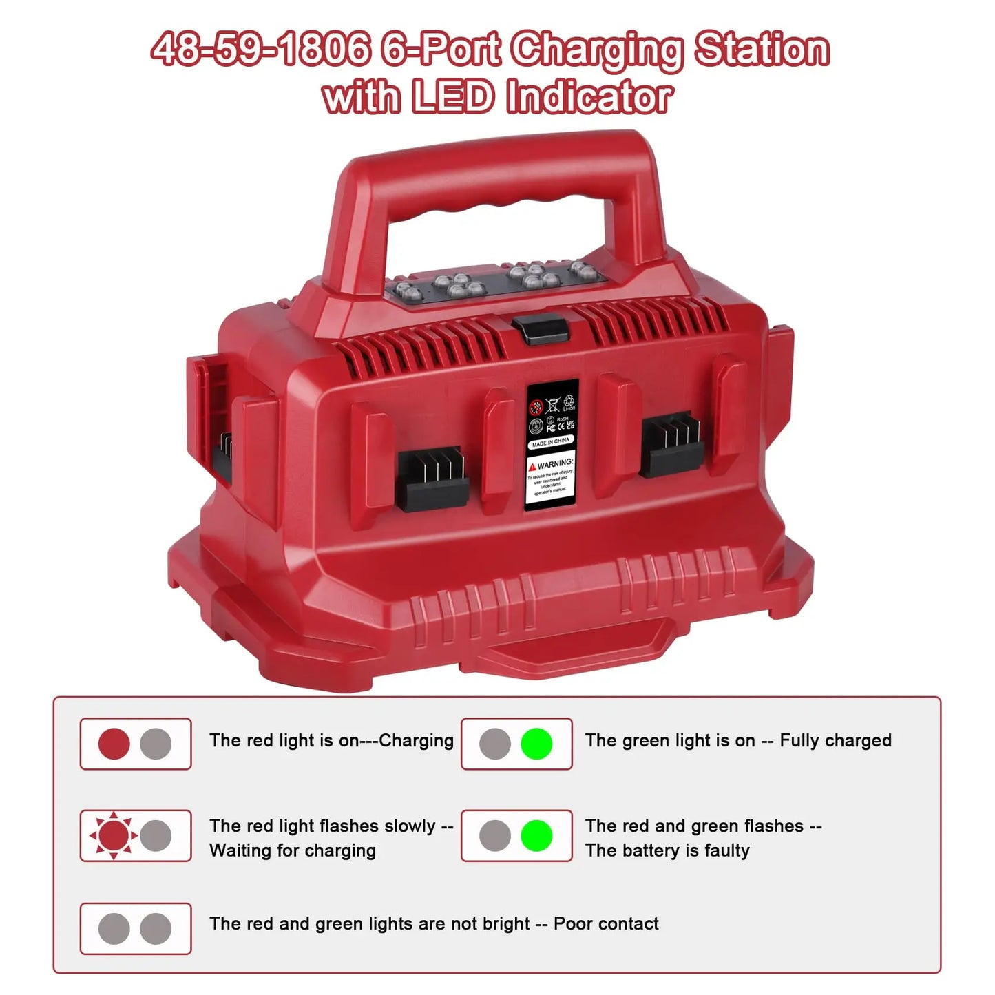 REACELL Milwaukee M18 6 Port Charger With LED Indicator