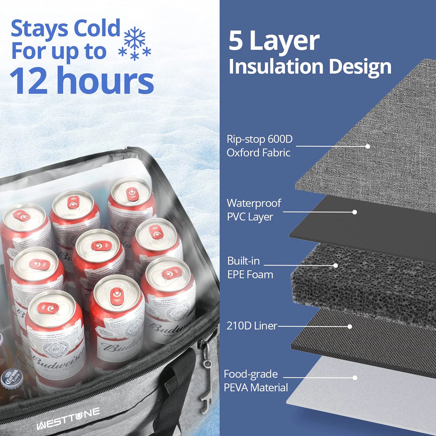 Westtune Soft Cooler Bag Collapsible Portable Ice Chest