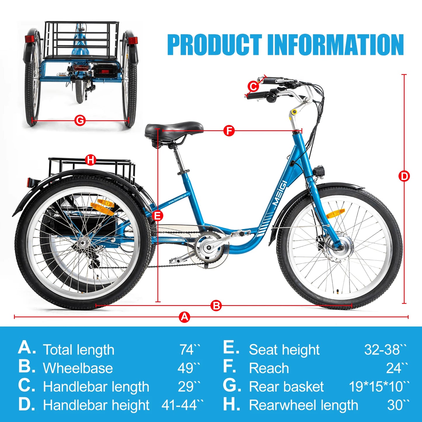 Hign-Concerned 3 Wheel Electric Cargo Tricycle 750W Motor