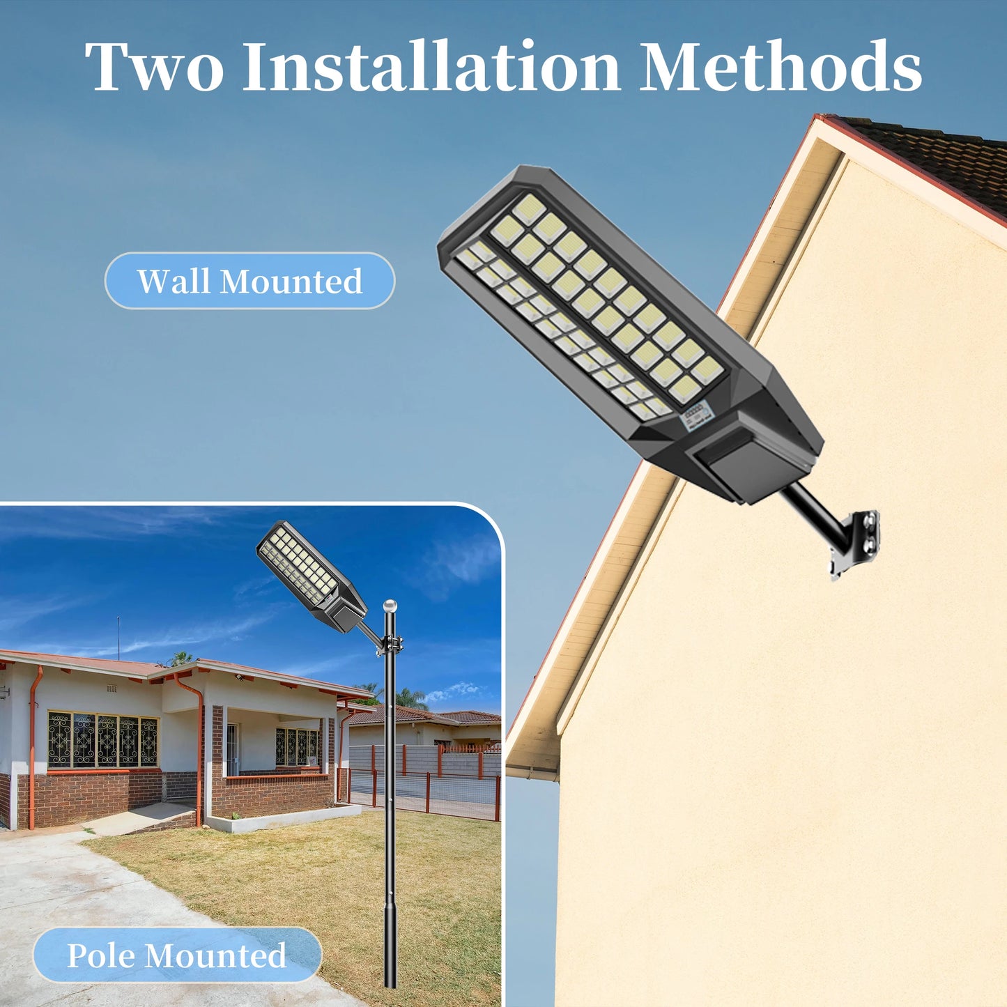 2 Pack 8000W Outdoor Solar Street Lights With Motion Sensor
