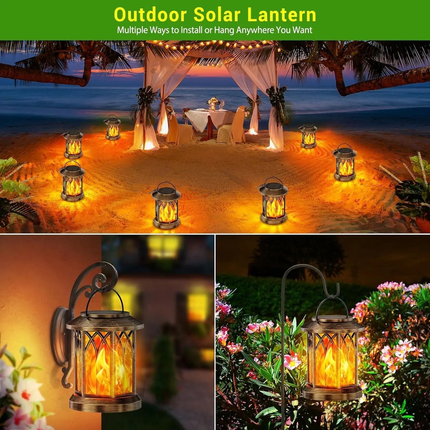 KPSTEK Flickering Flame Solar Lanterns Hanging Lights