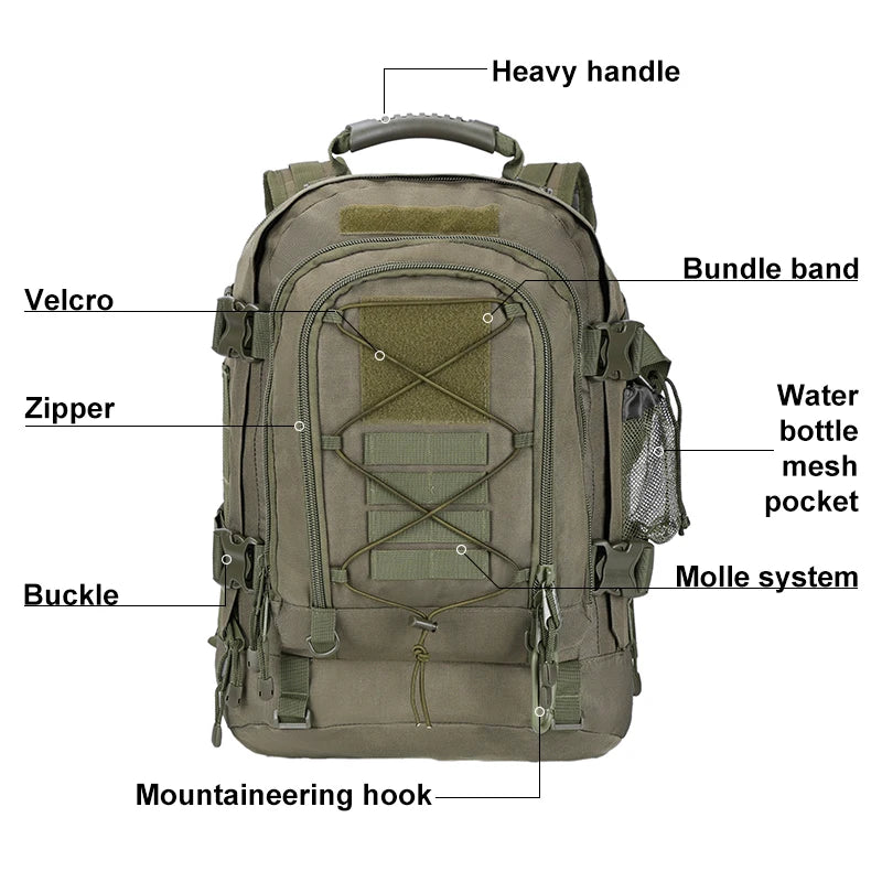 LQARMY Expandable Tactical Backpack With MOLLE For Hiking