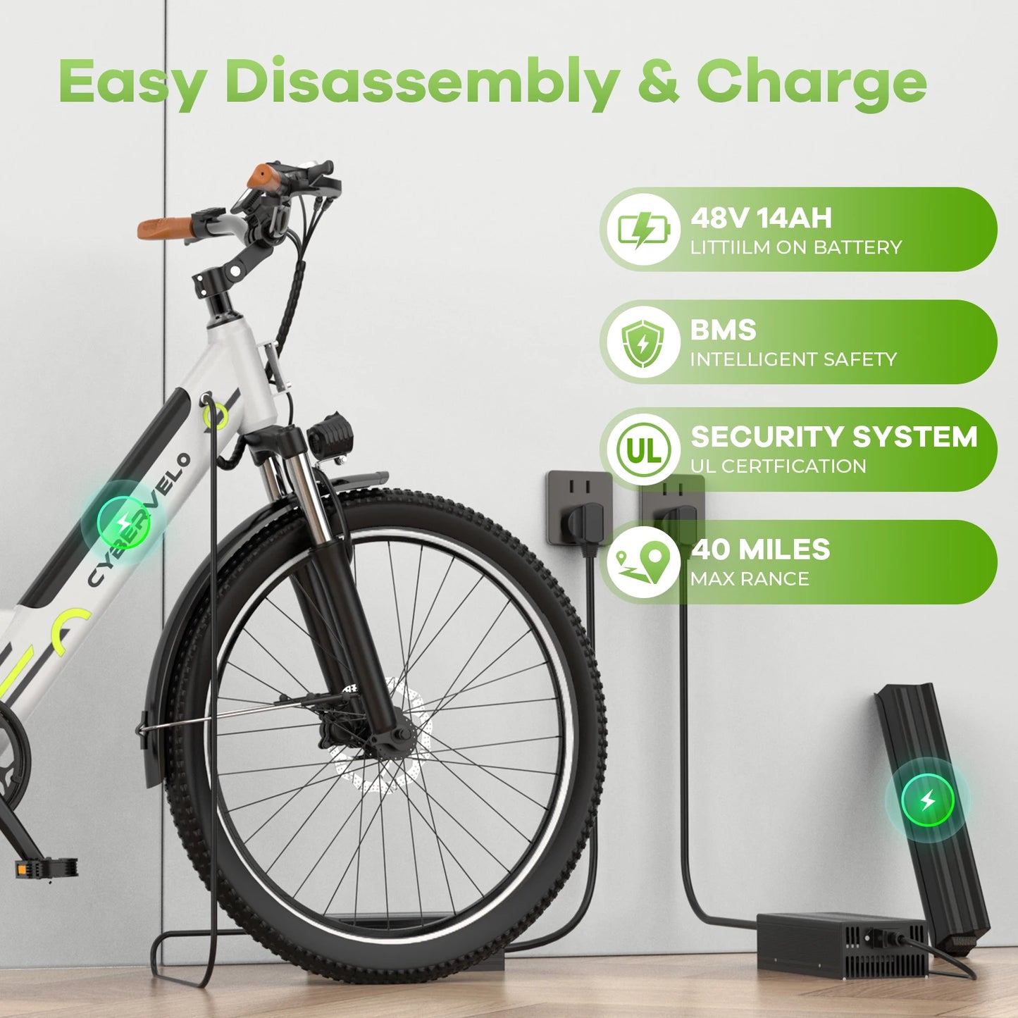 CYBERVELO 1000 Ebike For Adults With Removable Battery