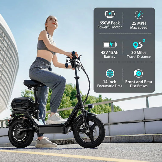 Foldable 500W Peak 650W Electric Scooter With Trunk 48V